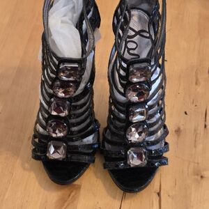 Sz 7.5 Sam Edelman Hampton Snakeskin Caged Leather Stilleto Heels